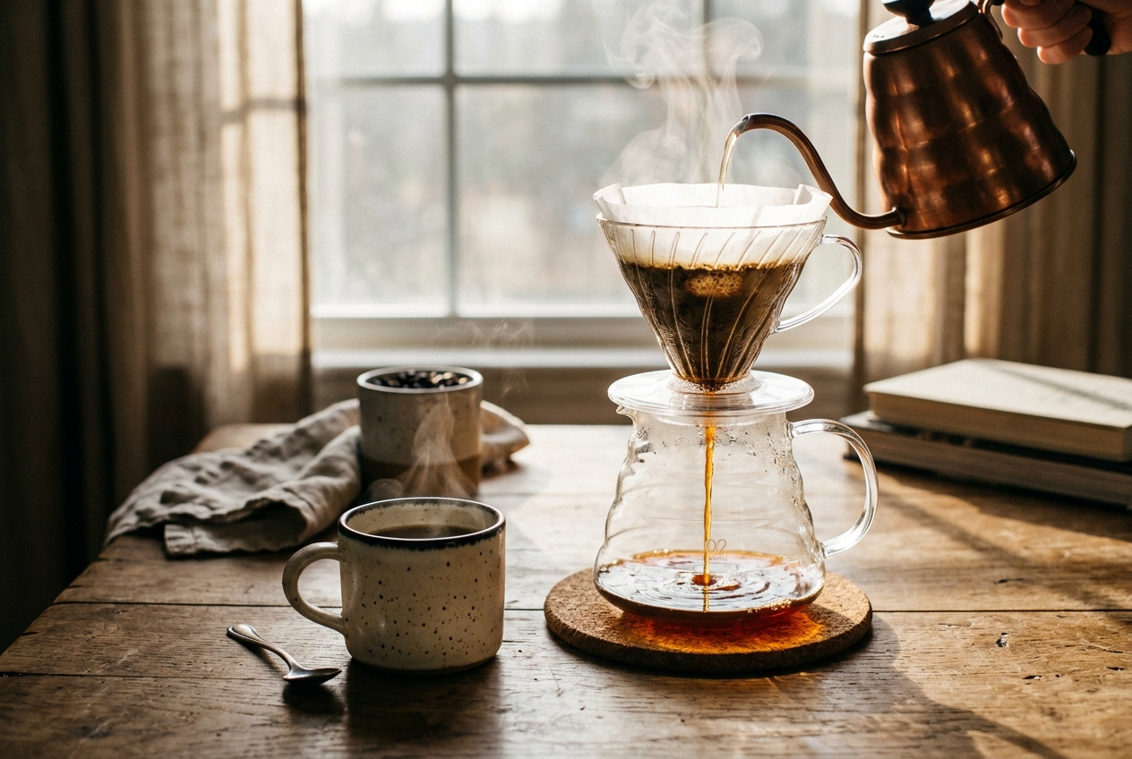 Pour over coffee ritual with V60 dripper